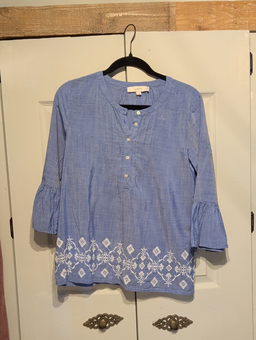 LOFT Light Blue Cotton Embroidered Tunic